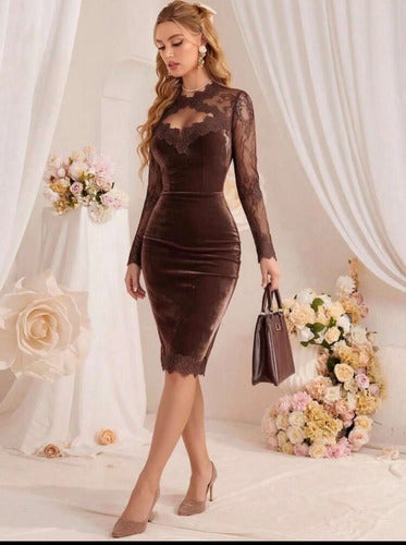 Vestido Corto Fiesta Terciopelo Y Encaje Talle Grande