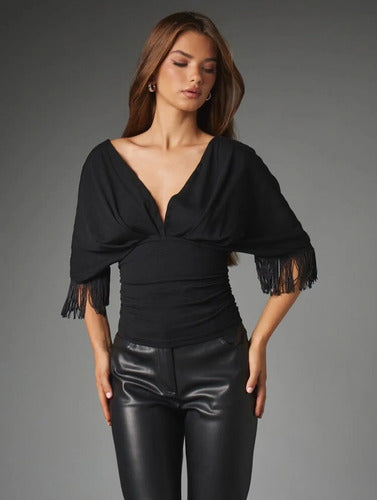 Blusa De Escote V Mangas Caidas