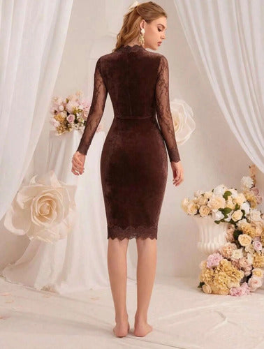 Vestido Corto Fiesta Terciopelo Y Encaje Talle Grande