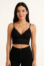 Top De Encaje Con Bordado Floral