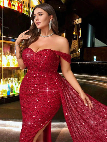 Vestidos Largo Fiesta Lentejuelas Talle Grande Con Tajo