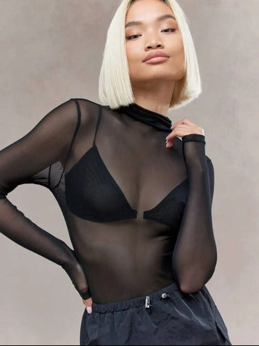 Body Liso Malla De Cuello Alto Manga Larga Tipo Polera