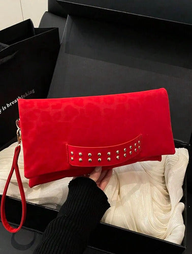 Sobre De Fiesta Gamuza Cartera De Mano  Elegante  Kikinas Rojo Gamuza Oro