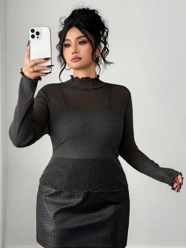 Blusa  Malla Transparente Brillante Talle Grande