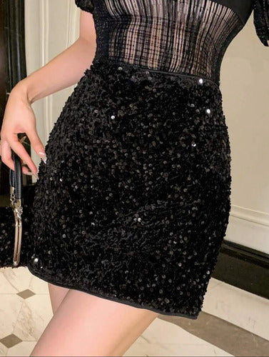 Pollera Minifalda De Fiesta De Lentejuelas Brillante Kikinas