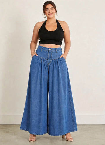 Jean Wide Leg Palazzo Vaquero Talle Grande Kikinas