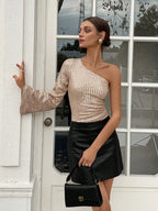 Blusa Brillante Lentejuelas Brillo Manga Larga