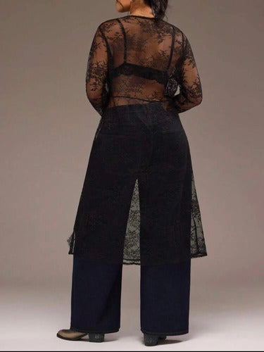 Vestido De Encaje Largo Kimono, Tunica Talle Grande