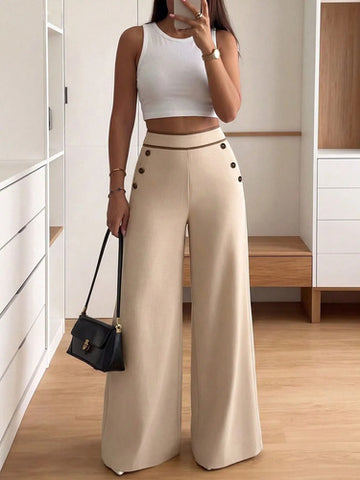Pantalon Palazzo De Lino Talle Grande Plus Size