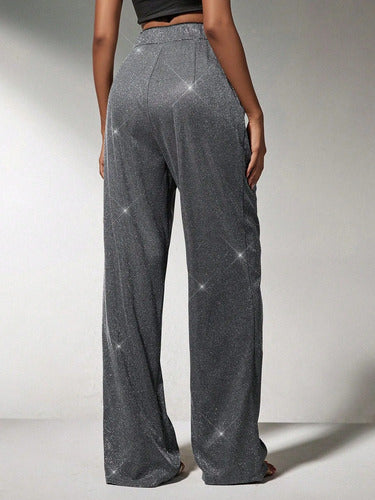 Pantalón Fiesta Palazzo Plateado Brillante Oxford  Kikinas
