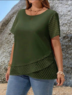 Blusa Manga Corta Con Detalle Chifon Plus Size Talle Grande