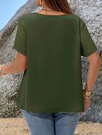 Blusa Manga Corta Con Detalle Chifon Plus Size Talle Grande