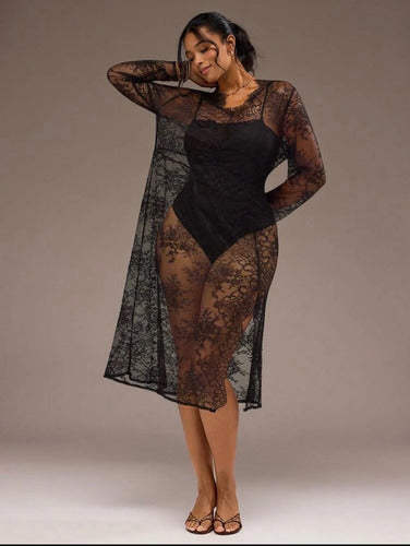 Vestido De Encaje Largo Kimono, Tunica Talle Grande