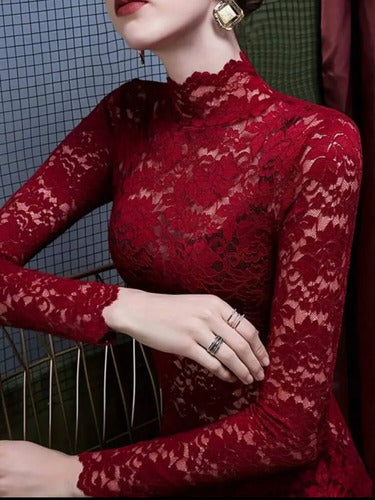 Blusa  Buzo Manga Larga Con Detalles Encaje Dama Kikinas