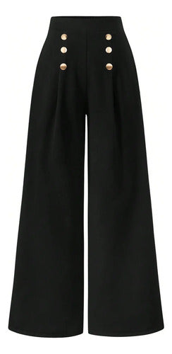 Pantalon Palazzo Botones Dorados Talle Grande Plus Size Kiki Negro Lisa/botones Dorados Xxl