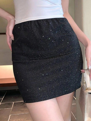 Minifalda Pollera Para Mujer, Brillante, Fiesta Negro Brillante Xl