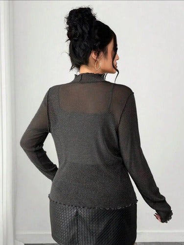 Blusa  Malla Transparente Brillante Talle Grande