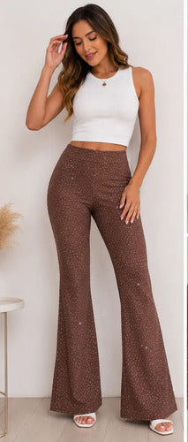 Palazzo Pantalón Tipo Oxford Fiesta Con Brillos Kikinas