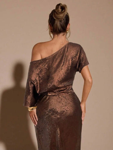Blusa De Un Solo Hombro Asimetríca  Brillante Elegante