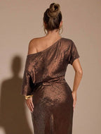Blusa De Un Solo Hombro Asimetríca  Brillante Elegante