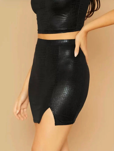 Pollera Mini Eco Cuero Piel Mini Falda Cuerina Texturizada