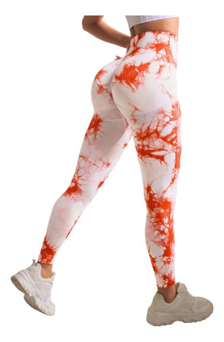 Calza Deportiva Manchada Fondo Blanco Push Up Frunce Mujer