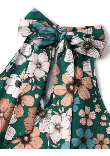 Blusa Top Halter Estampado Atada Al Cuello