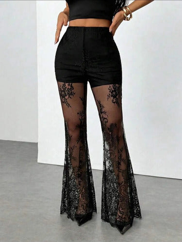 Pantalón Oxford De Encaje Malla Transparente Con Pantie Dama