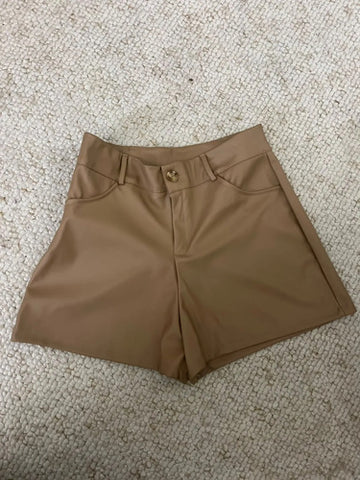 Short Eco Cuero, Semipiel Engomado De Damas Kikinas Beige Eco Cuero L