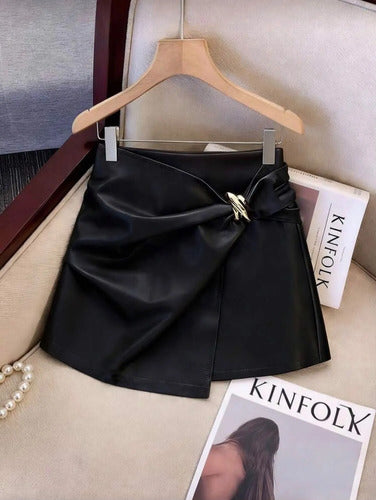 Pollera Minifalda Cuerina Engomada Con Tajo Talle Grande