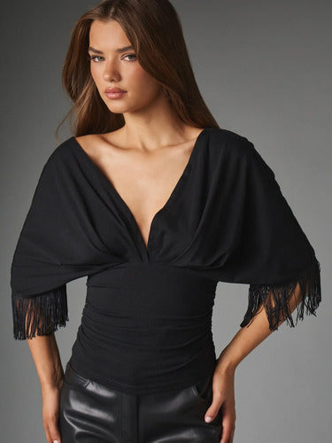 Blusa De Escote V Mangas Caidas