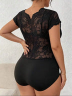 Body De Encaje Plus Size Talle Grande De Mujer Kikinas Negro Lisa/encaje Xl