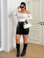 Pollera  Mini Cuerina Ecopiel Plus Size Talle Grande Kikina