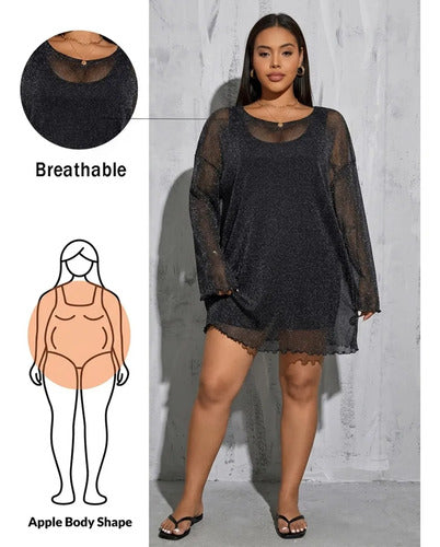 Vestido Tipo Remeron  Malla Transparente Lurex Talle Grande
