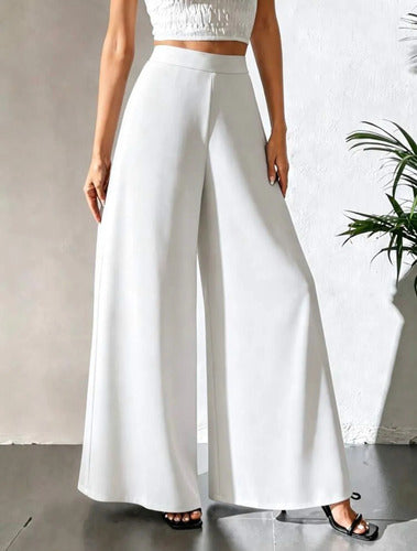 Palazzo Pantalon Elegante Gasa Oxford Plus Size Kikinas Blanco Gasa Xxl