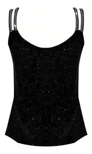 Blusa Musculosa Escote V Tela Brillante