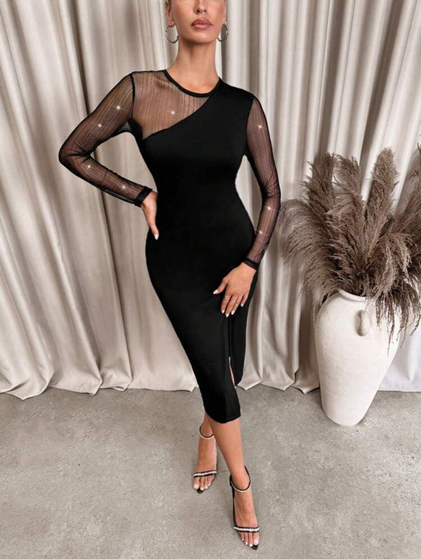 Vestido Midi ajustado de  Dama de manga larga transparente