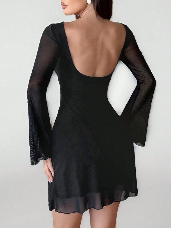 Vestido Espalda Descubierta Malla Transparente Mate Corto Dama